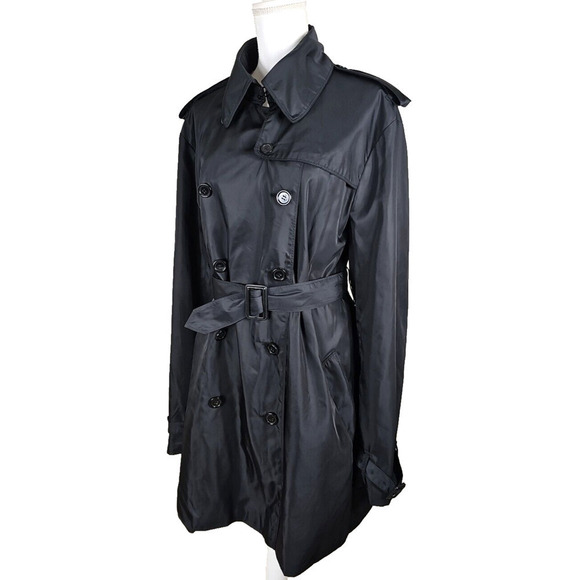 Norma Kamali ~Woman Plus Size XXL~ Black Trench Coat Double Breasted Belted. - Picture 14 of 14